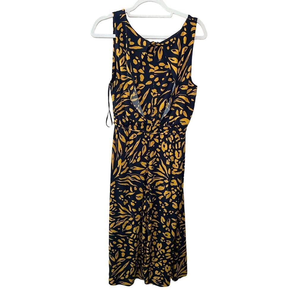 Nicole Miller Jumpsuit Women's L Black Leaf Print Cropped Wide-Leg‎ Sleeveless